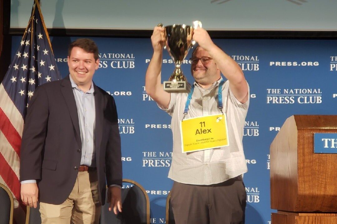 Journalist Alex Clearfield was the last speller standing at Thursday night’s National Press Club event. 