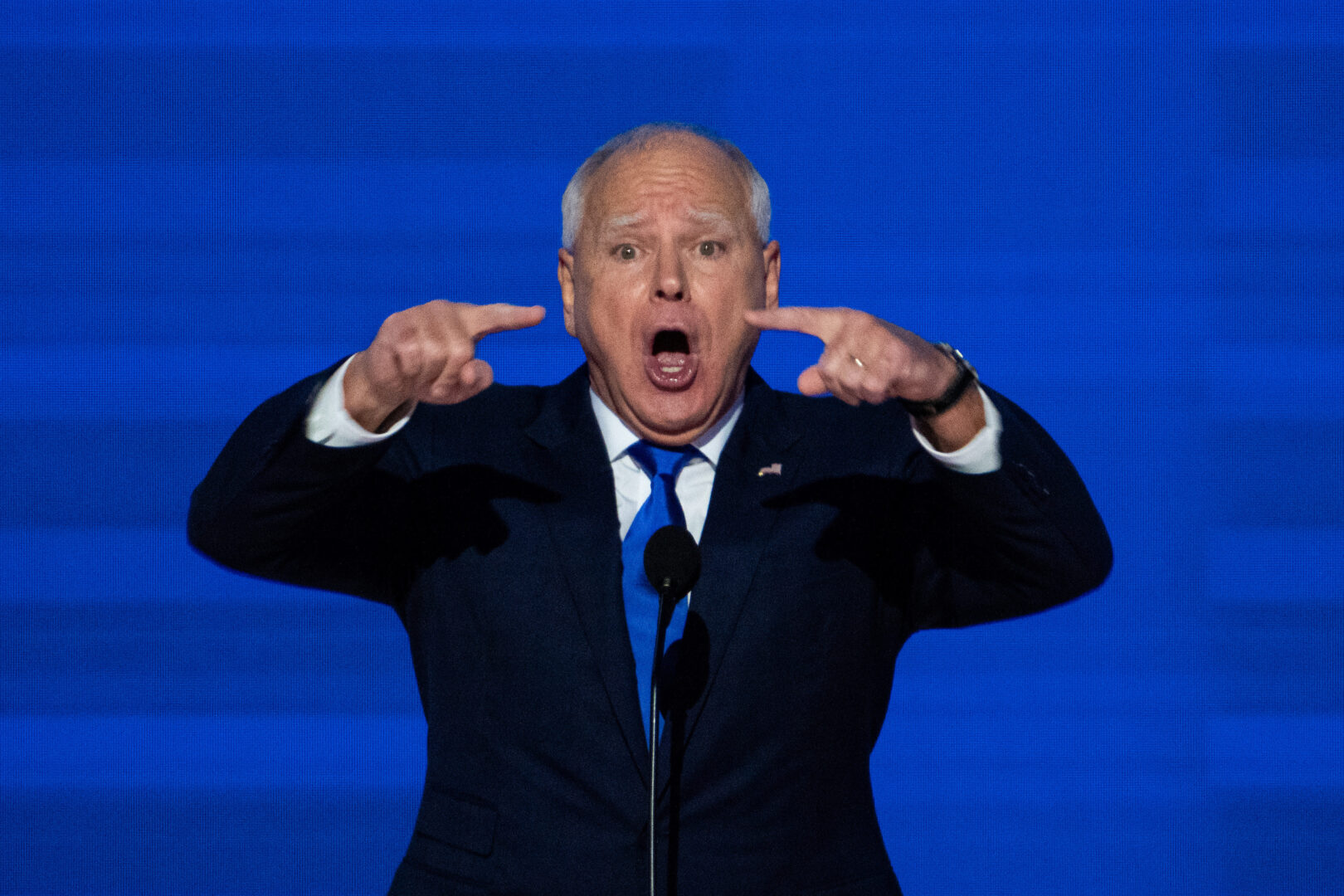 Minnesota Governor Tim Walz delivers his acceptance speech during day three of the 2024 Democratic National Convention in Chicago on Wednesday. (Bill Clark/CQ Roll Call)