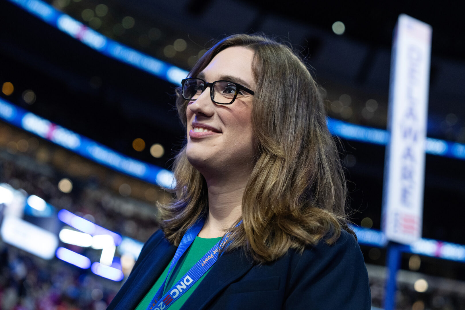 Delaware state Sen. Sarah McBride, a Democrat running for the state’s open congressional seat, attends the Democratic National Convention at the United Center in Chicago on Tuesday.