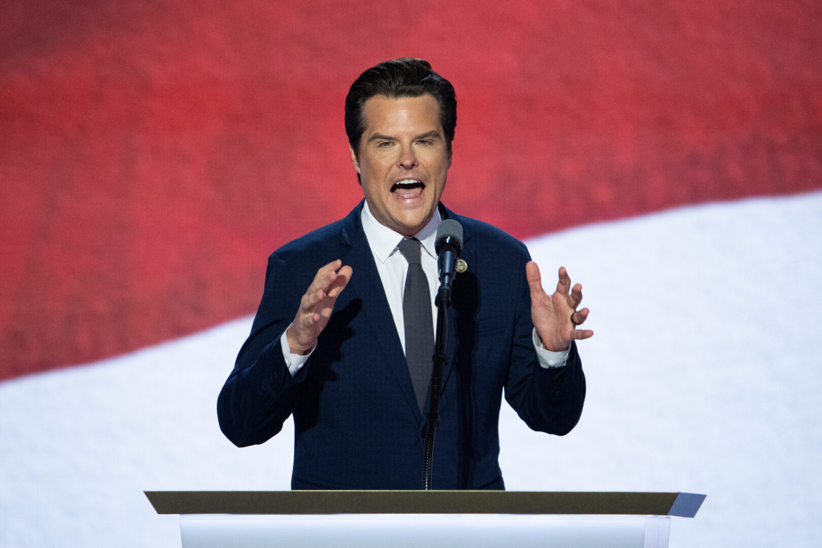 Rep. Matt Gaetz, R-Fla., speaks at the Republican National Convention in Milwaukee on July 17.