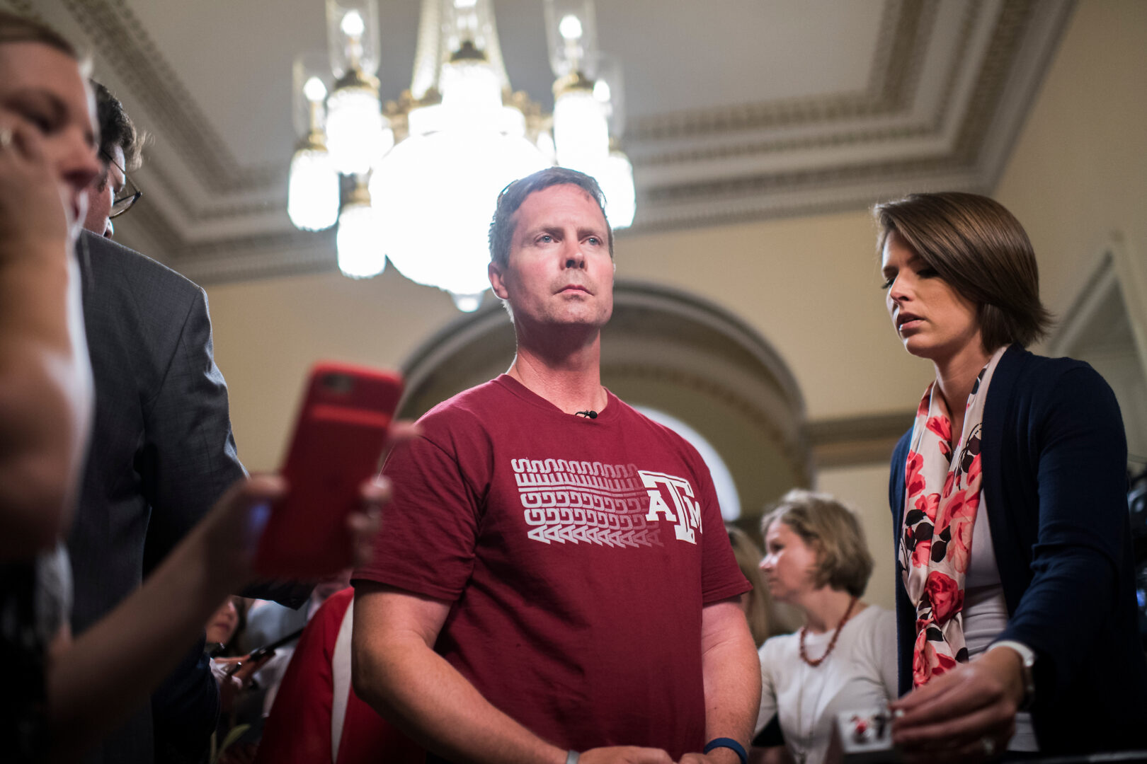 Then-Rep. Rodney Davis, R-Ill., talks with the media in the Capitol after a shooting at the Republican's baseball practice in Alexandria on June 14, 2017. 