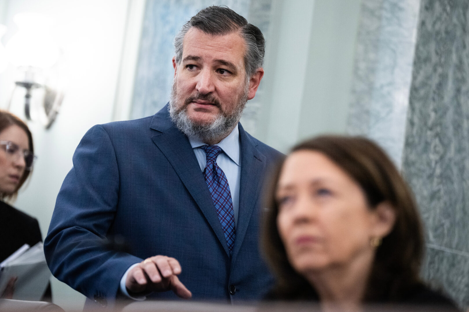 Senate Commerce Chair Maria Cantwell, D-Wash., and ranking member Sen. Ted Cruz, R-Texas, are seen during a confirmation hearing for Michael Whitaker, nominee to be administrator of the Federal Aviation Administration, on Oct. 4, 2023. 