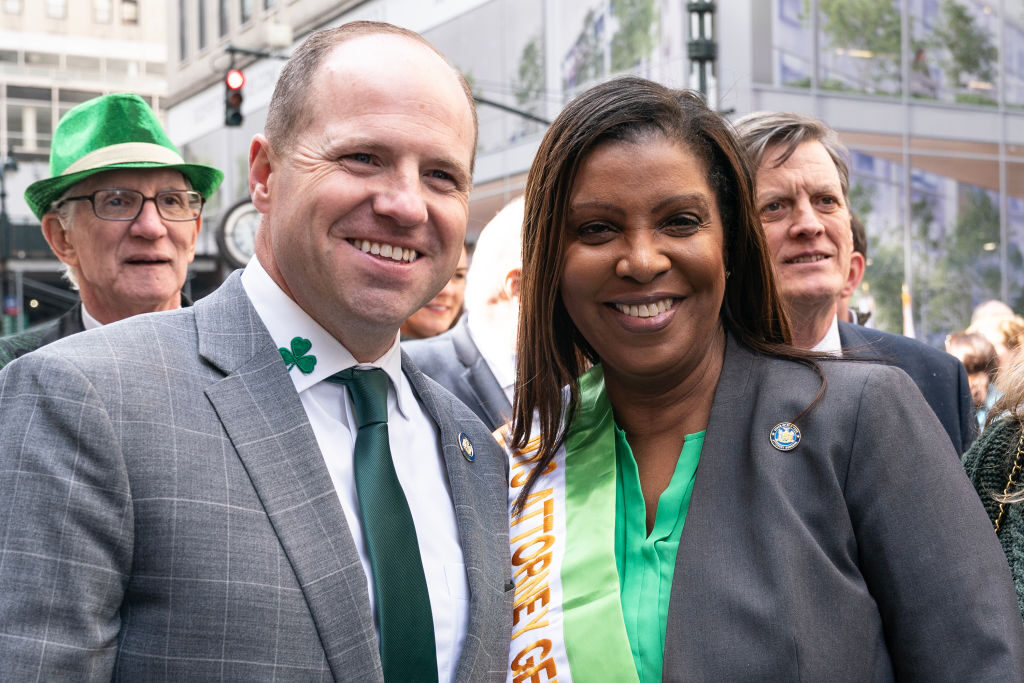 Democratic state Sen. Tim Kennedy, seen at the 2023 St. Patrick's Day parade in New York City with state Attorney General Letitia James, won a special election Tuesday to fill the vacant 26th District seat in the House.