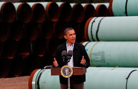 Obama speaking in 2012 at the southern site of the Keystone XL pipeline. (Tom Pennington/Getty Images)