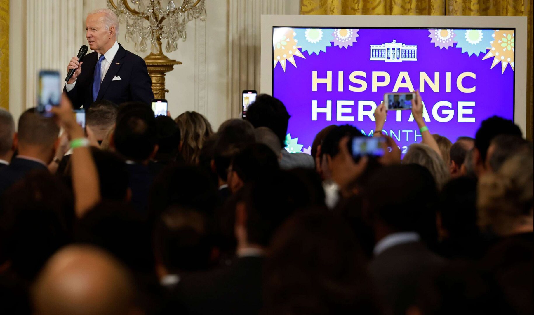 President Joe Biden and first lady Jill Biden host a reception to celebrate Hispanic Heritage Month in the East Room of the White House on Sept.30.