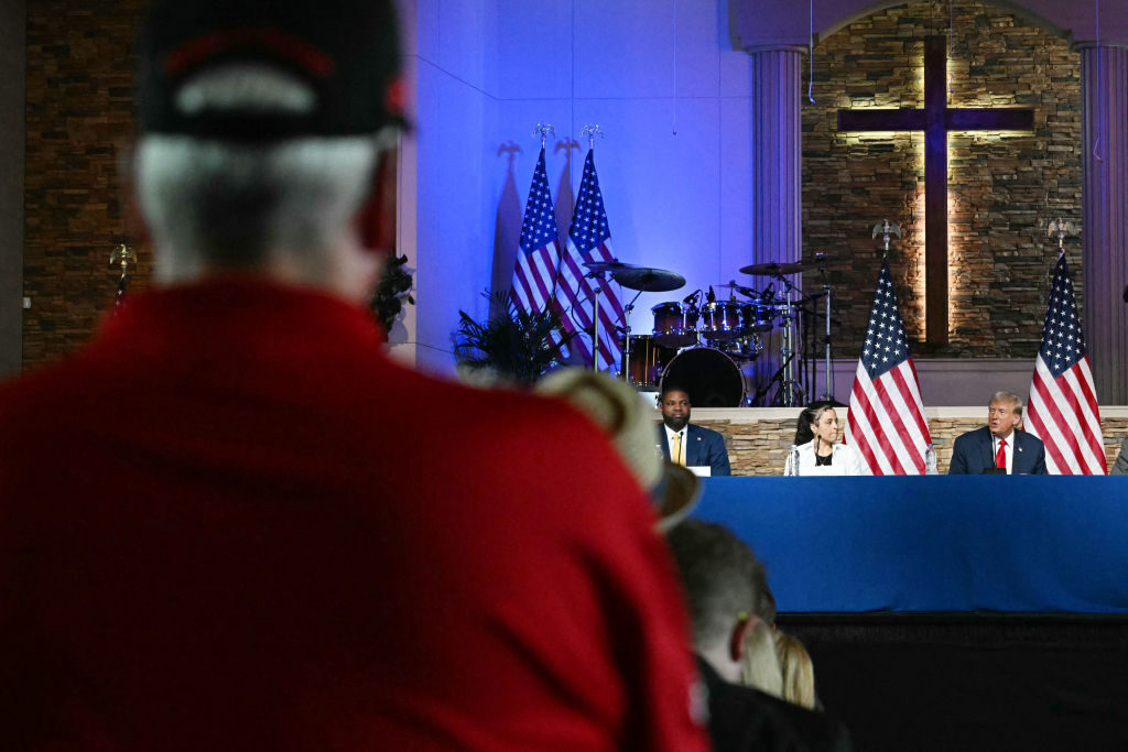 Donald Trump participates in a roundtable at the 180 Church in Detroit, Michigan, on June 15.