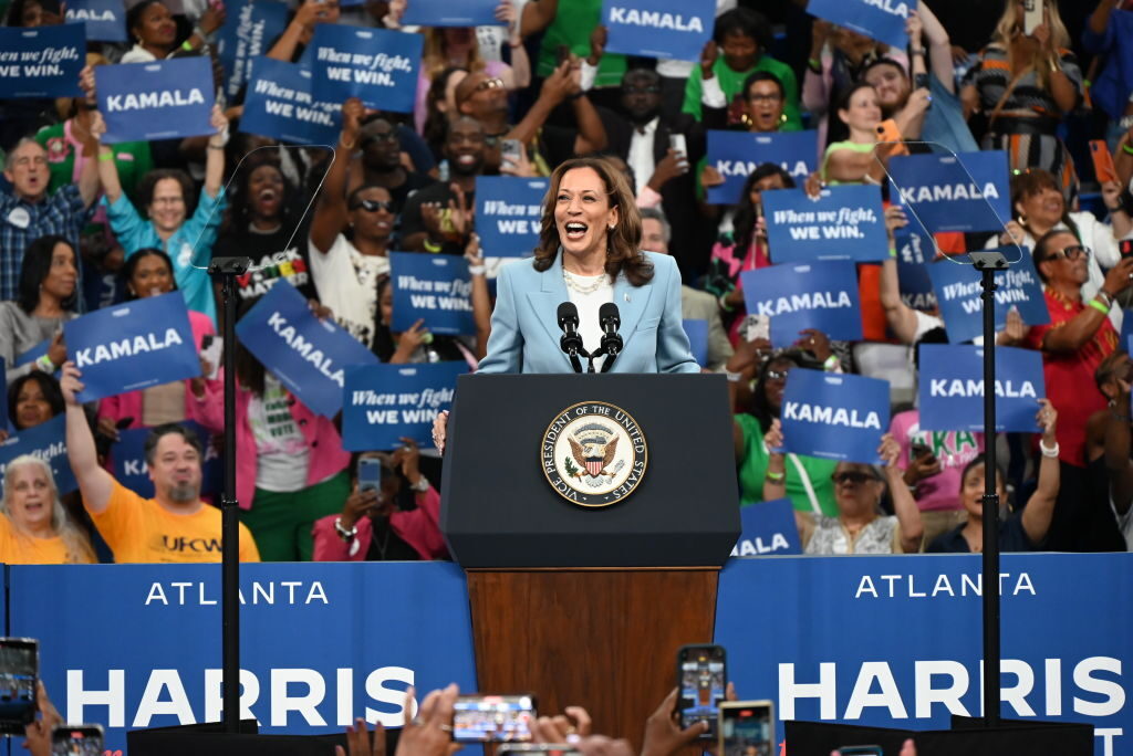 Vice President Kamala Harris at a campaign rally in Atlanta on July 30.