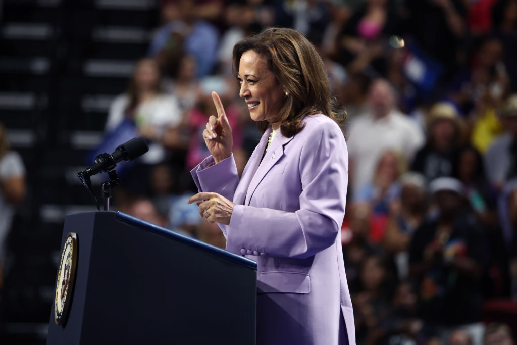 Vice President Kamala Harris speaks at a campaign rally Saturday at the University of Las Vegas Thomas & Mack Center in Las Vegas.