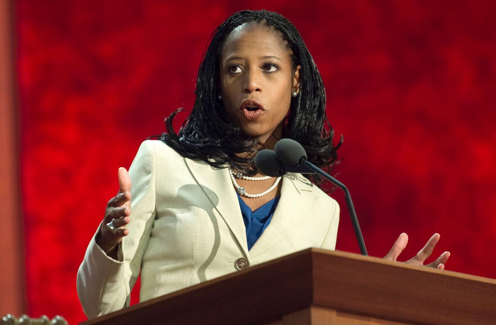 Saratoga Springs, Utah, Mayor Mia Love speaks at the 2012 Republican National Convention in Tampa. Love lost a bid for the House that year, but said her appearance led to a surge in fundraising. 