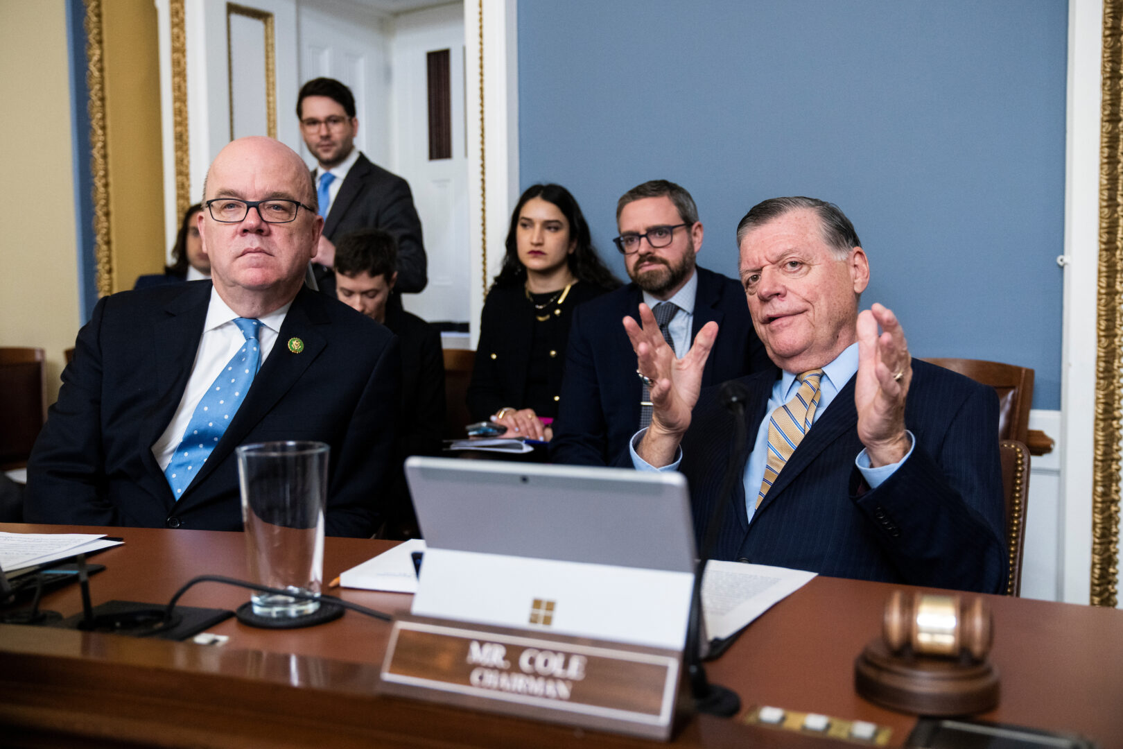 Rules ranking member Jim McGovern, left, seen here in January with Chairman Tom Cole, says he gets “mad” when he hears a potential question of privilege on the floor. 