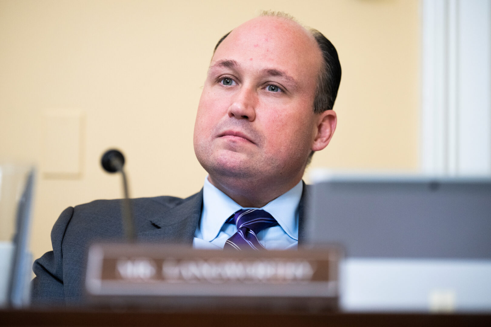 Rep. Nick Langworthy, R-N.Y., “probably wasn’t the most studious” during his senior year of college, he said, but he got a hands-on education in politics. Above, he attends a House Rules Committee meeting in January 2023.