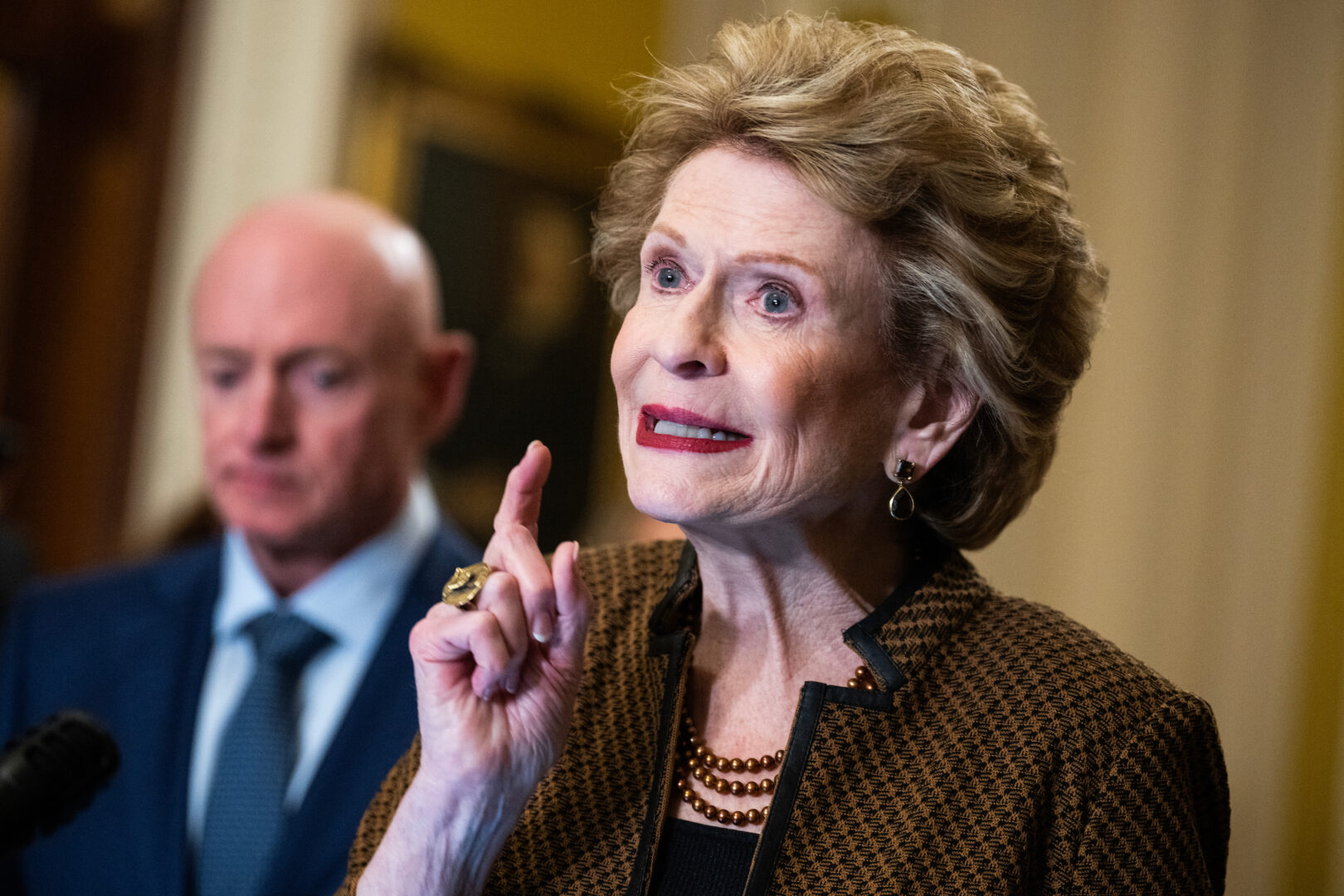 Sen. Debbie Stabenow, D-Mich., speaks during a news conference after the senate luncheons in the U.S. Capitol on Tuesday, April 9, 2024. 