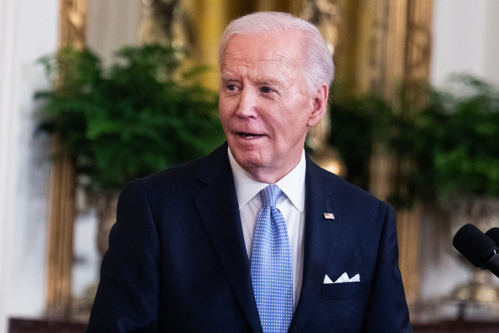 President Joe Biden speaks during a Presidential Medal of Freedom ceremony in the East Room of the White House on May 3.