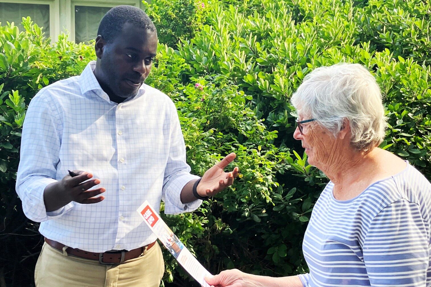 Democrat Gabe Amo campaigns in July for the open seat in Rhode Island's 1st District.