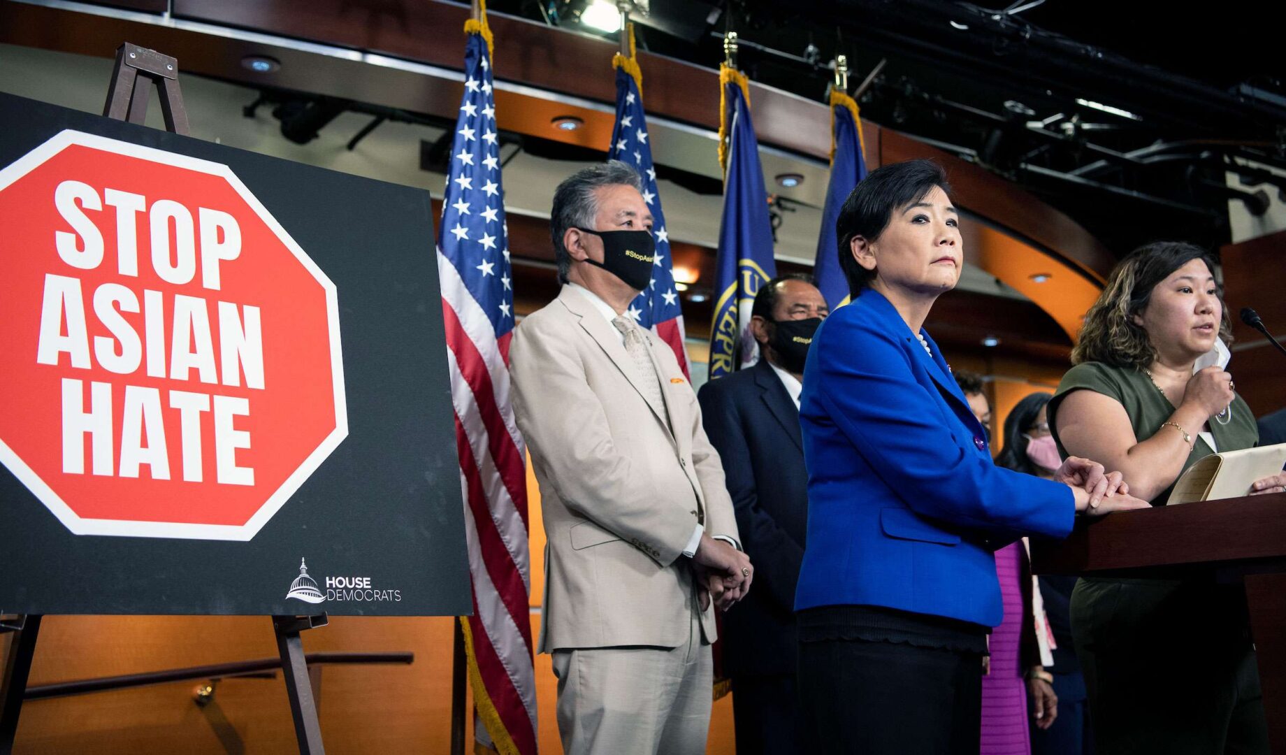 Rep. Judy Chu, D-Calif., is joined by other House Democrats for a news conference on Tuesday, May 18, 2021 about the COVID-19 Hate Crimes Act.